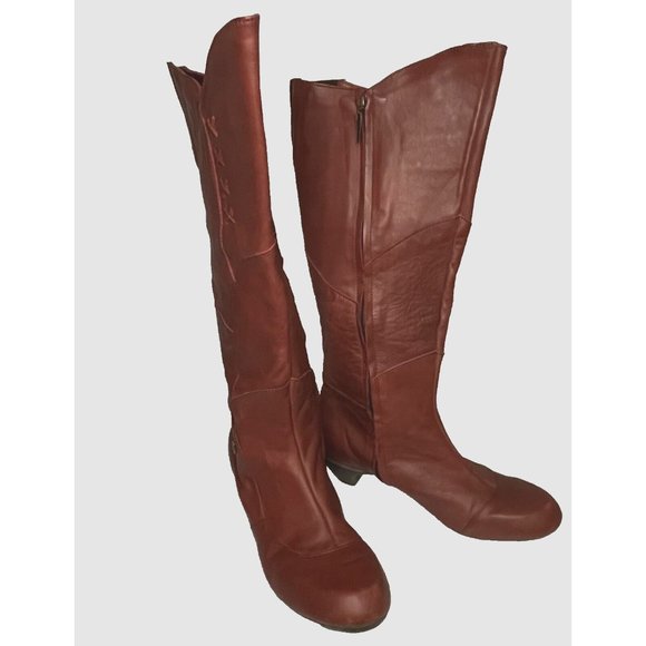 Sergio Tomani W sz 41/10-10.5 Knee Hi Tall Boots Shoes Red Burgundy Leather Zip - Picture 3 of 14